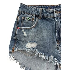 Blue Steel Denim Shorts Distressed Frayed Hem Rips Casual Blue Jean Shorts‎